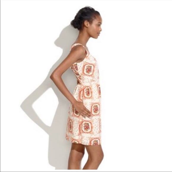 Madewell 100% Silk sleeveless fully lined twist open back patterned dress size 6 - Picture 2 of 10